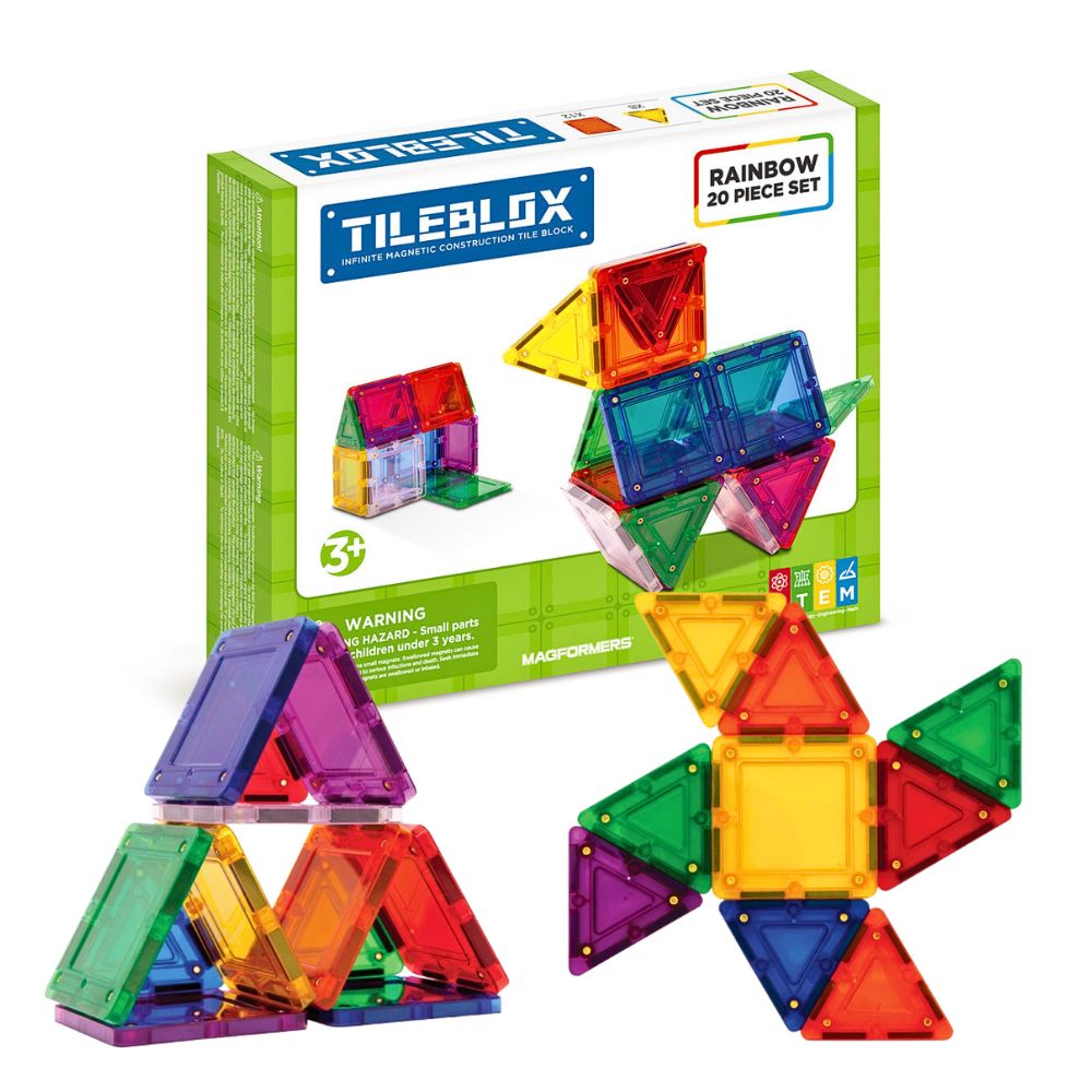 Tileblox Rainbow 20 Deler – Magnetisk Byggesett for STEM-Lek – Fra 3 År