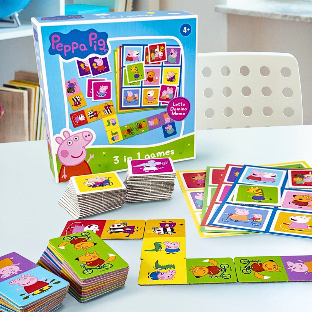 Peppa Gris 3-i-1 Lekesett – Lotto, Domino & Memo m/Peppa Gris – Fra 4 År