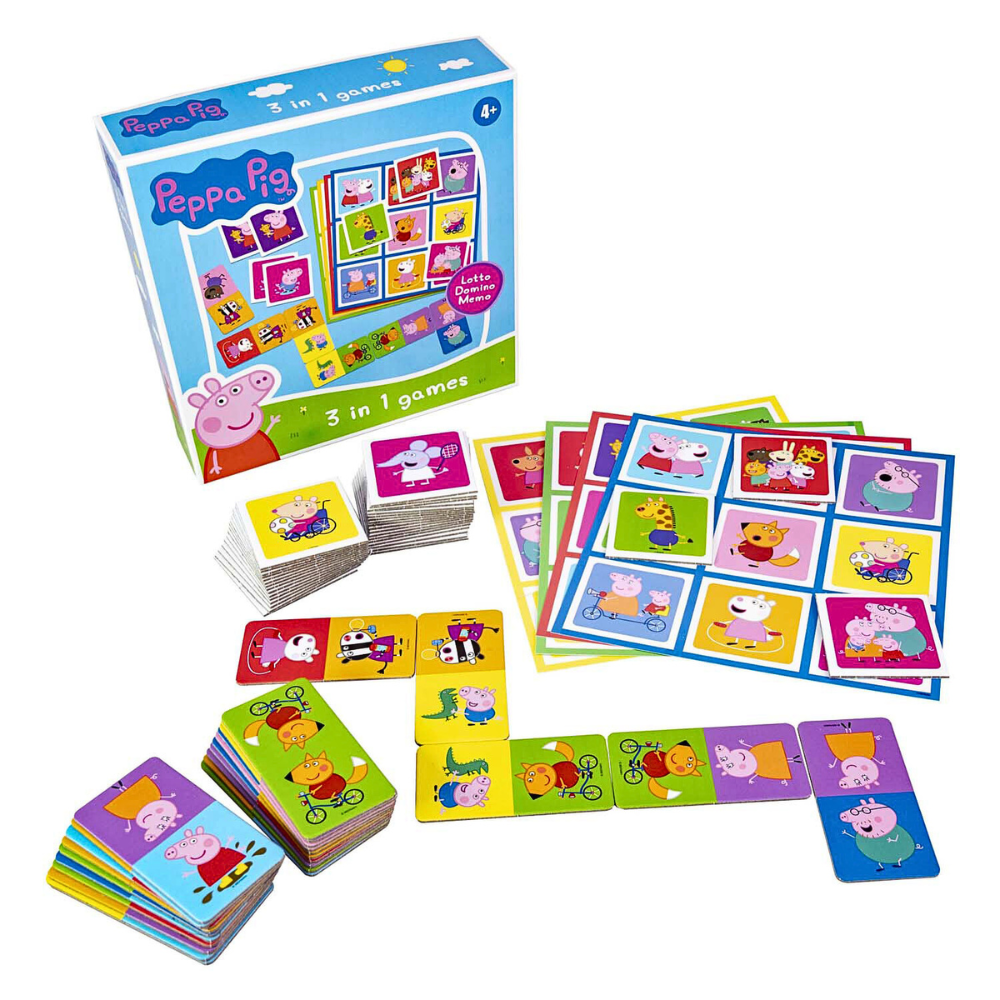 Peppa Gris 3-i-1 Lekesett – Lotto, Domino & Memo m/Peppa Gris – Fra 4 År