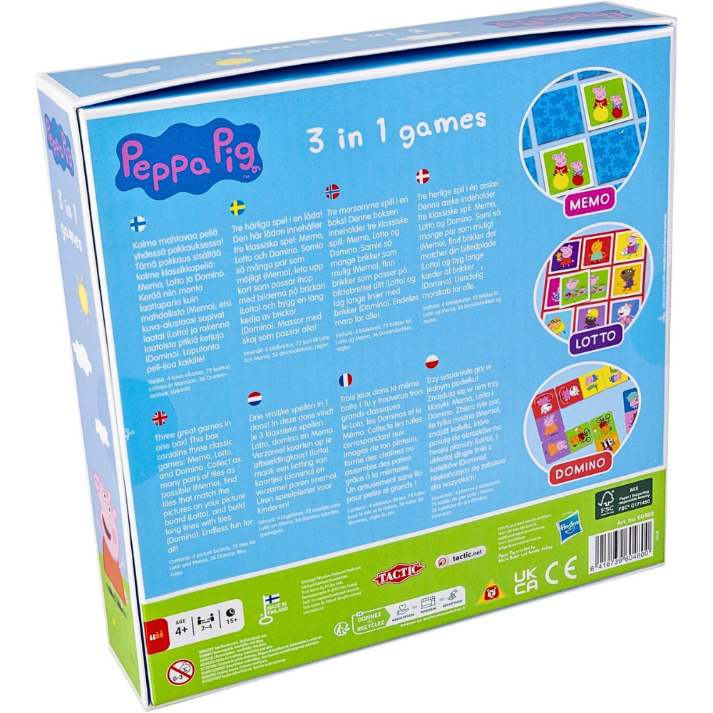 Peppa Gris 3-i-1 Lekesett – Lotto, Domino & Memo m/Peppa Gris – Fra 4 År