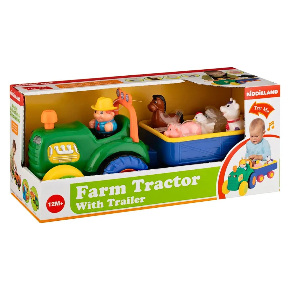 Motorisert Gårdstraktor og Henger med Lys, Lyd og Morsomme Dyrelyder