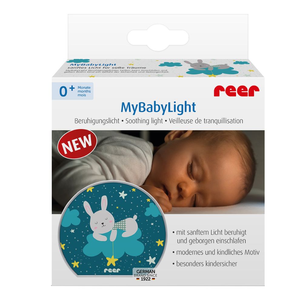Reer MyBabyLight Kanin – Nattlampe i Lysegrå – Beroligende Lys for Babyer – Fra 0 Måneder
