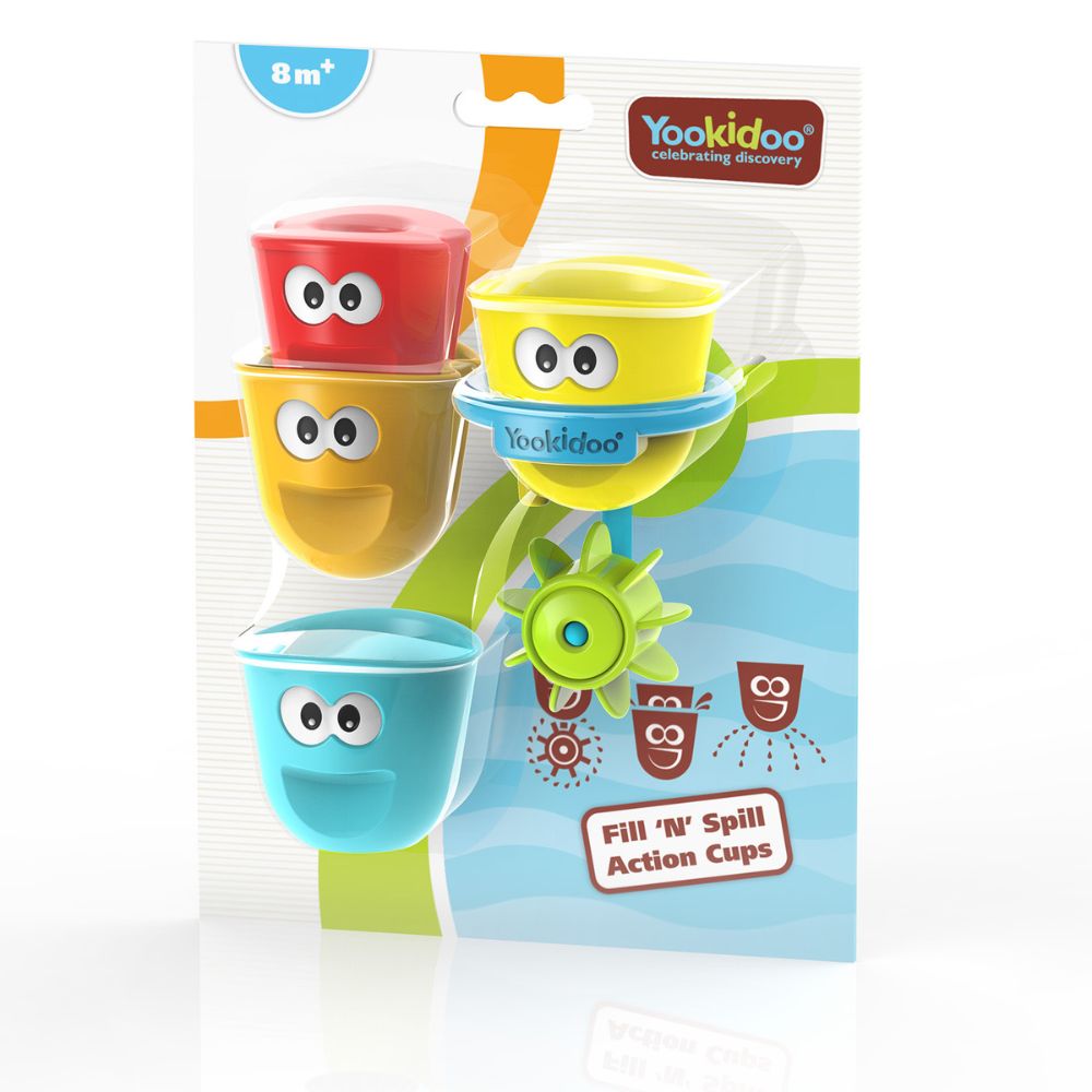 Yookidoo Badeleke – Flerfarget Fill and Spill Action Cups – Fra 8 Måneder