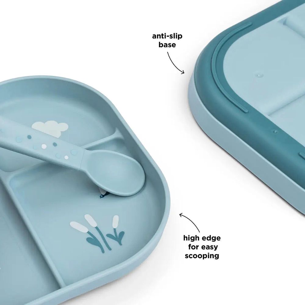 Foodie Blå Tallerken med 3 Rom og Sklisikker Bunn