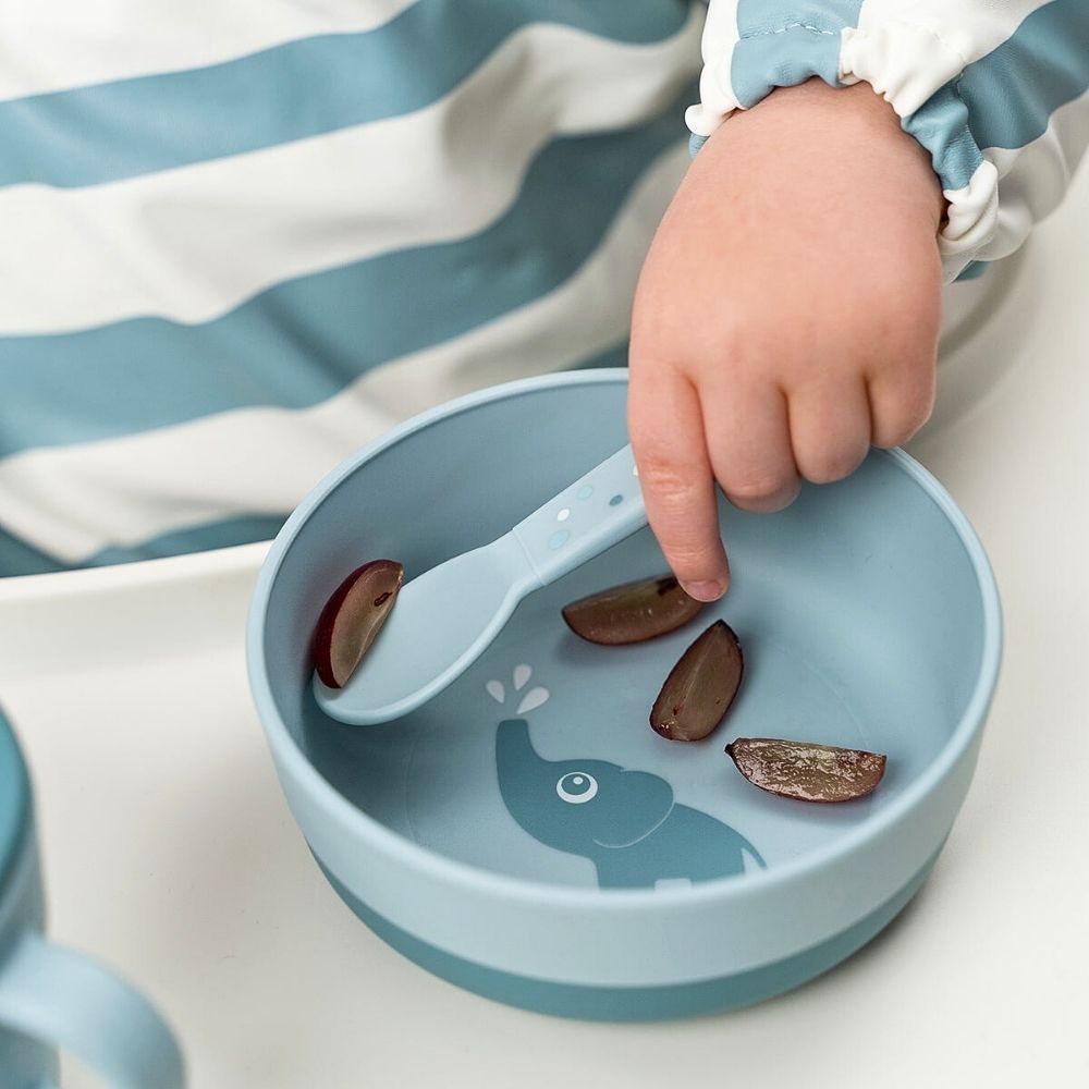 Done by Deer Foodie Blå Skål med Sklisikker Bunn og Elphee Motiv - detaljbilde