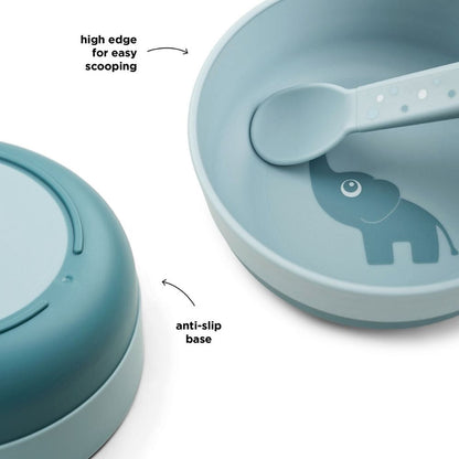 Done by Deer Foodie Blå Skål med Sklisikker Bunn og Elphee Motiv - bilde 3