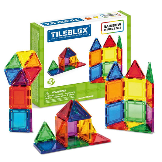 Tileblox Rainbow 14 Deler – Magnetisk Byggesett i Regnbuefarger – Fra 3 År