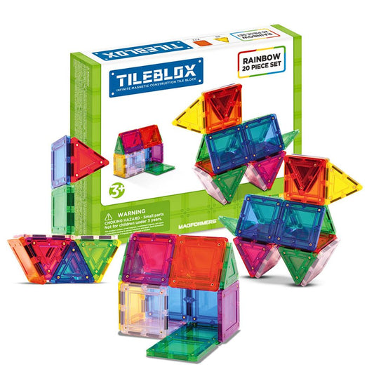 Tileblox Rainbow 20 Deler – Magnetisk Byggesett for STEM-Lek – Fra 3 År