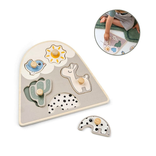 Sandfarget Knottepuslespill med 5 Tykke Trebrikker