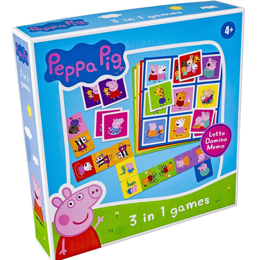 Peppa Gris 3-i-1 Lekesett – Lotto, Domino & Memo m/Peppa Gris – Fra 4 År