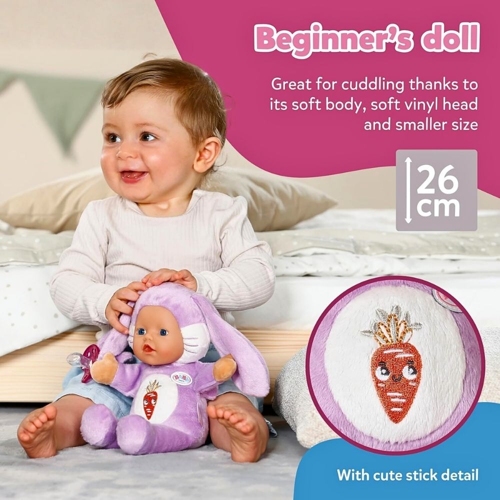 Baby Born Myk Funny Bunny Kanindukke med Rangle og Fingerdukkelomme (26 cm) - bilde 4