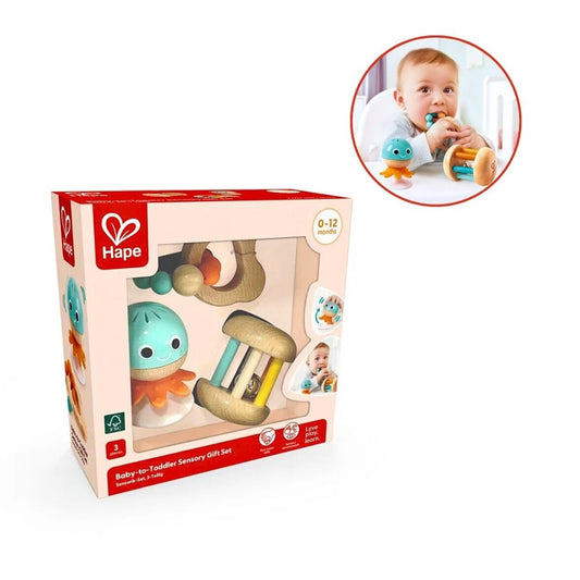 Hape Baby-to-Toddler Sensory Gift Set – 3 Aktivitetsleker i Ett – Fra 0 Måneder