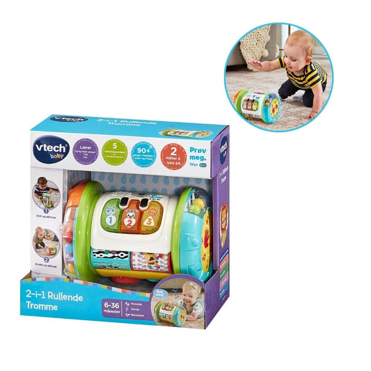 VTech 2-i-1 Rullende Tromme – Interaktiv Leke med 90+ Lyder og Fraser – Fra 6 Måneder