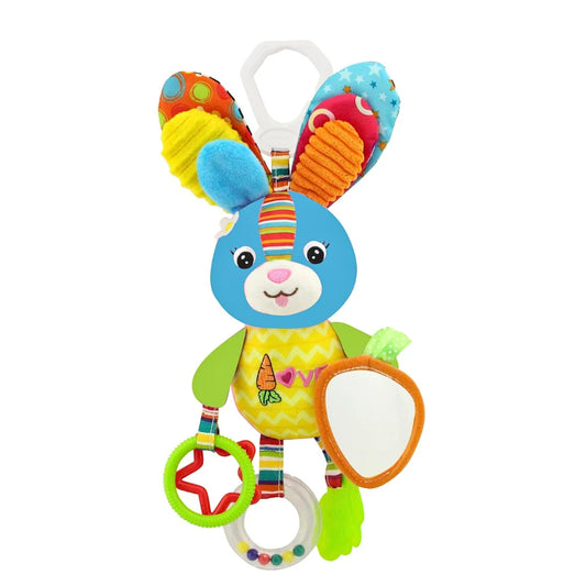 Blå Kanin Sensorisk Aktivitetshenger med Speil, Bittring og Rangle