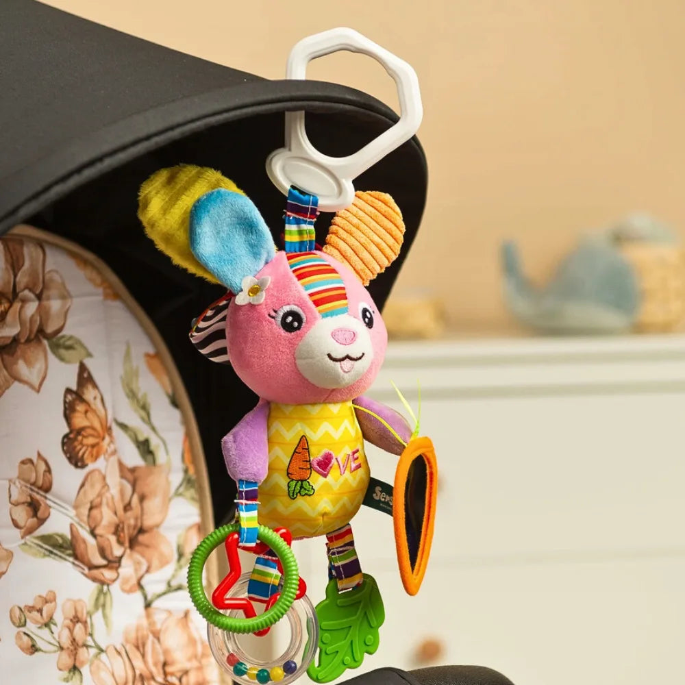 Happy Baby Rosa Kanin Sensorisk Aktivitetshenger med Speil, Bitering og Rangle - bilde 7