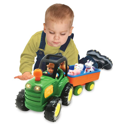 Motorisert Gårdstraktor og Henger med Lys, Lyd og Morsomme Dyrelyder