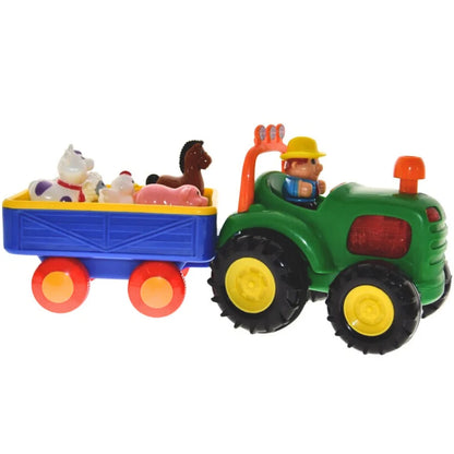 Motorisert Gårdstraktor og Henger med Lys, Lyd og Morsomme Dyrelyder