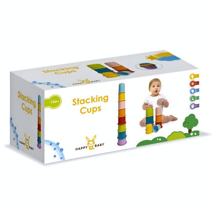 Happy Baby Stablekopper Regnbue – 8 Fargerike Kopper for Motorikk & Læring – Fra 12 Måneder