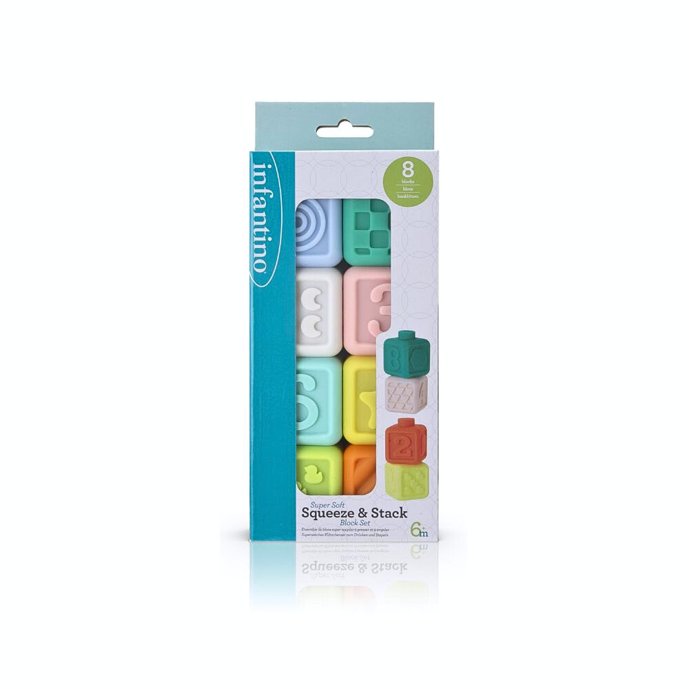 Infantino Supermyke Stableklosser – Fargerike Squeeze & Stack Læringsleker for Baby – Fra 0 Måneder