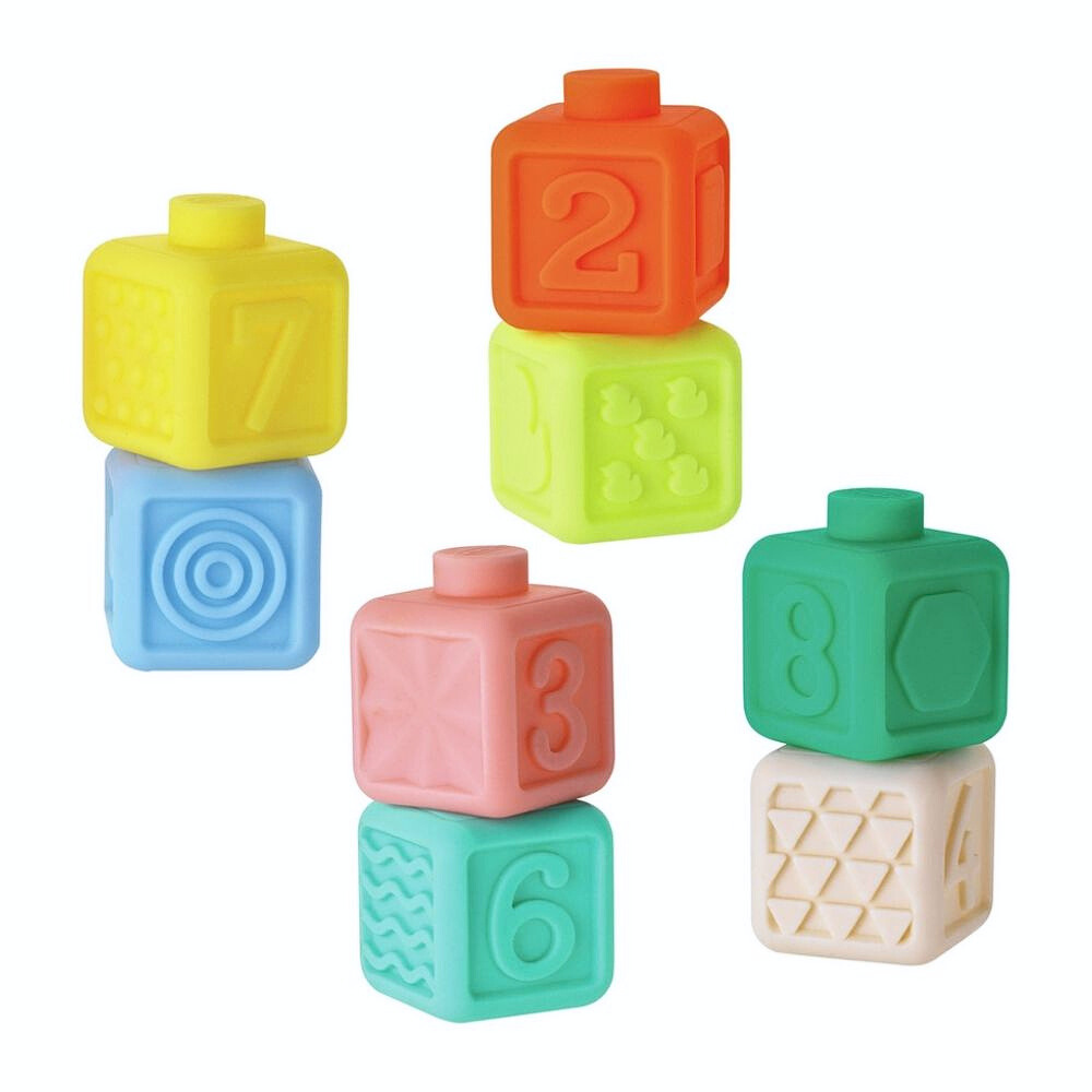 Infantino Supermyke Stableklosser – Fargerike Squeeze & Stack Læringsleker for Baby – Fra 0 Måneder