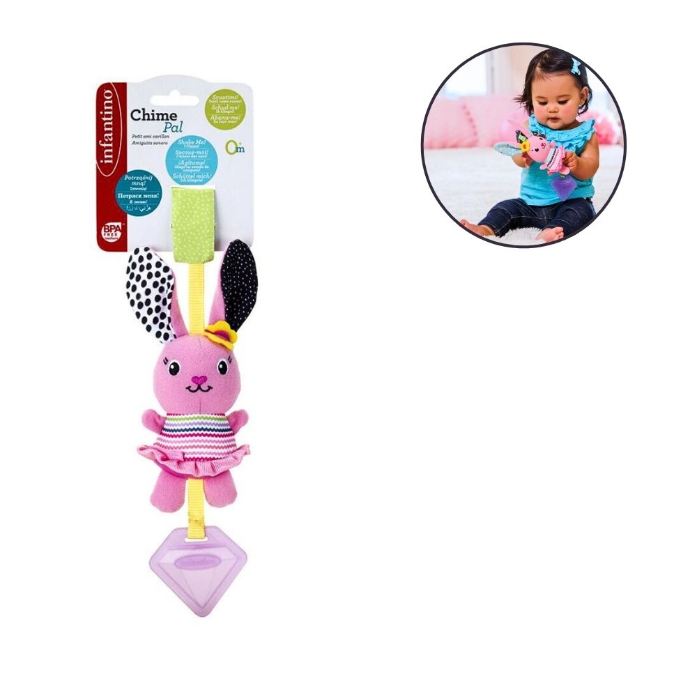 Infantino B Kids Kanin Rangle med Bjelle – Myk Baby Rangle – Fra 0 Måneder