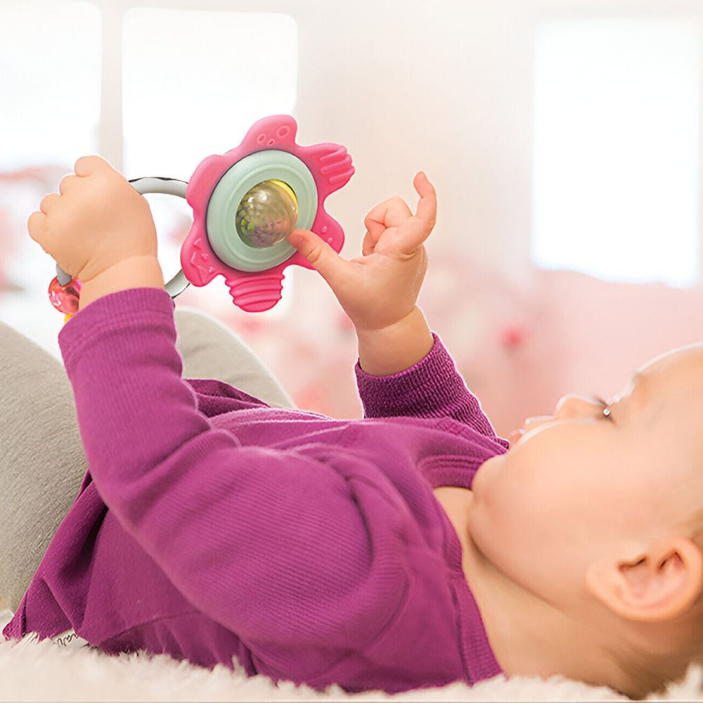 Infantino B Kids Blomst-Rangle og Biteleke – 2-i-1 Leke for Babyer – Rosa – Fra 0 Måneder
