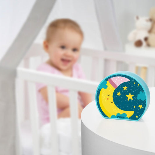 Reer MyBabyLight Måne – Nattlampe i Lyseblå – Beroligende Lys for Babyer – Fra 0 Måneder
